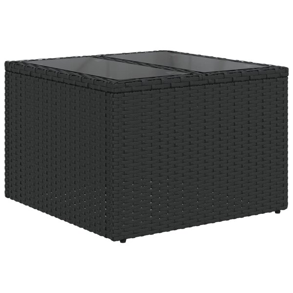 vidaXL Table de jardin dessus en verre noir 55x55x37 cm résine tressée
