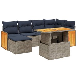 vidaXL Salon de jardin 7 Pièces avec coussins gris résine tressée