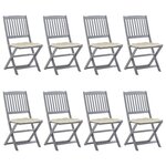 vidaXL Chaises pliables d'extérieur lot de 8 et coussins Bois d'acacia