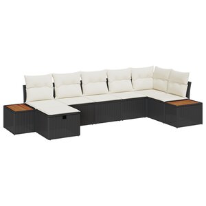vidaXL Ensemble de canapé de jardin 7 pièces avec coussins Noir Poly Rattan