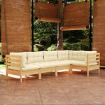 vidaXL Salon de jardin 5 Pièces avec coussins crème bois de pin