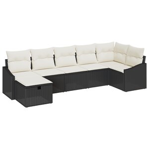 vidaXL Ensemble de canapé de jardin 7 pièces avec coussins noir poly rattan