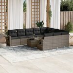 vidaXL Salon de jardin 11 Pièces avec coussins gris résine tressée