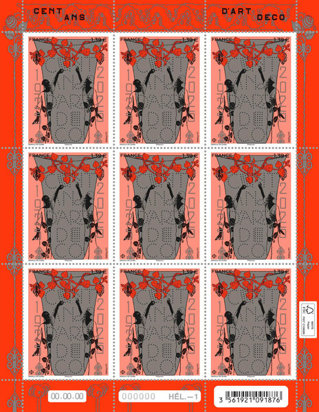 Feuille de 9 timbres - 100 ans d'Art Déco - Lettre verte