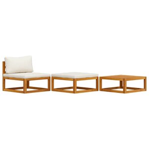 vidaXL Salon de jardin 3 Pièces avec coussins crème Bois d'acacia solide