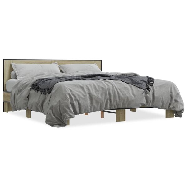 vidaXL Cadre de lit chêne sonoma 200x200 cm bois d'ingénierie et métal
