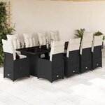 vidaXL Ensemble de bistro de jardin 11 Pièces coussins noir poly rotin