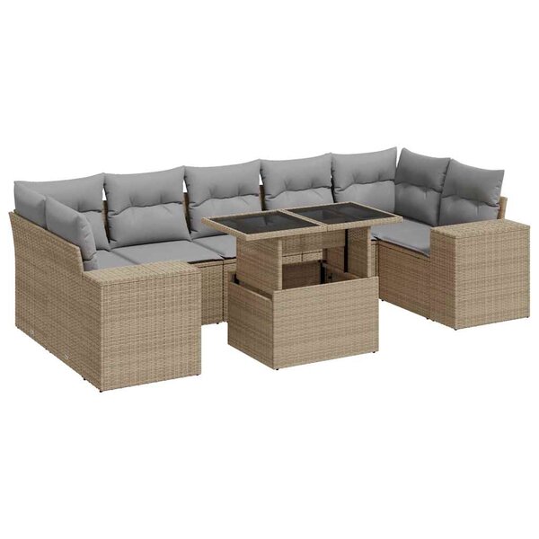 vidaXL Salon de jardin avec coussins 8 Pièces beige résine tressée