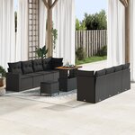 Ensemble de sofa de jardin 11 pièces avec coussins noir poly rotin acacia