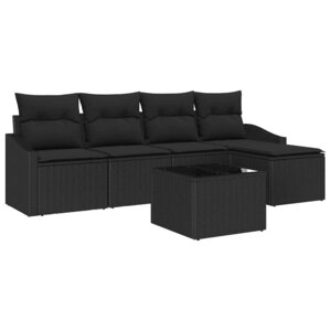 vidaXL Ensemble de canapé de jardin 6 Pièces Noir Poly rotin