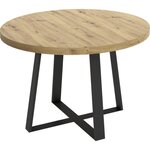Table ronde extensible DUNA 4 à 6 personnes - Décor chêne - 110 x 110/152 x hauteur 77 cm