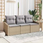 vidaXL Ensemble de canapé de jardin 3 Pièces Beige Poly rotin