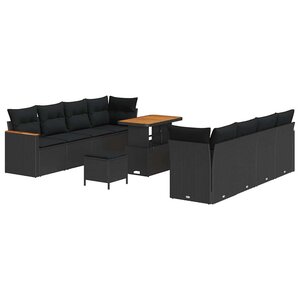 vidaXL Ensemble de canapé de jardin 11 Pièces Noir Poly rotin