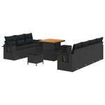 Ensemble de Canapés de Jardin 10 pièces avec Coussins Noir Rattan Poly Acacia