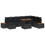 vidaXL Ensemble de salle à manger de jardin de 9 pièces avec coussins noir poly rattan acacia