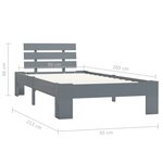 vidaXL Cadre de lit Gris Bois de pin massif 90 x 200 cm