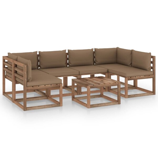 vidaXL Salon palette de jardin 7 Pièces et coussins Bois de pin imprégné