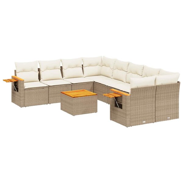 vidaXL Salon de jardin avec coussins 9 Pièces beige résine tressée