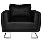 vidaXL Fauteuil cube avec pieds chromés Noir Similicuir