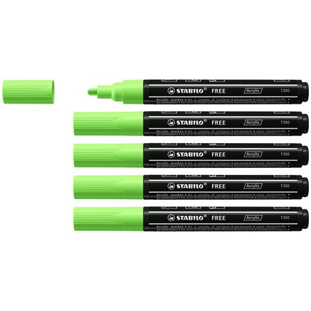Marqueur pointe moyenne FREE acrylic T300 vert clair x 5 STABILO