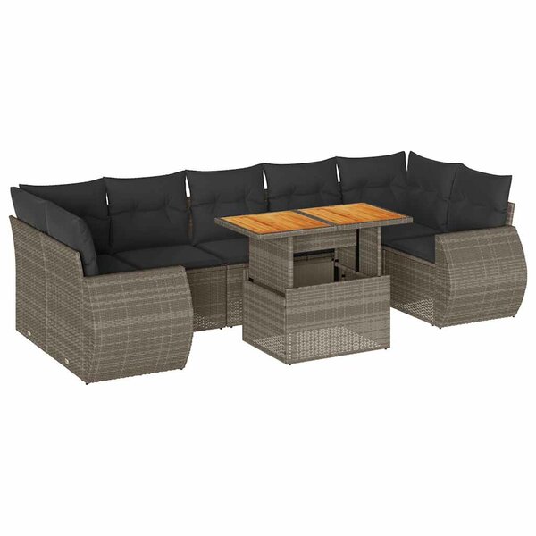 vidaXL Salon de jardin 8 Pièces avec coussins gris résine tressée