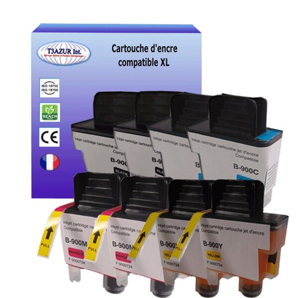 T3AZUR- Lot de 8 Cartouches compatibles avec Brother LC900 pour Brother DCP-120C  DCP-310CN  DCP-315CN  DCP-340CW