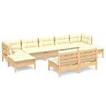 vidaXL Salon de jardin 9 Pièces avec coussins crème bois de pin