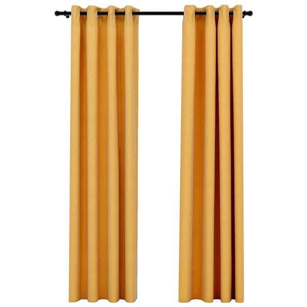 vidaXL Rideaux occultants Aspect lin à œillets 2 Pièces Jaune 140x245 cm