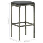 vidaXL Tabourets de bar avec coussins lot de 2 gris résine tressée