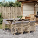 vidaXL Ensemble à manger de jardin et coussins 7 Pièces beige poly rotin