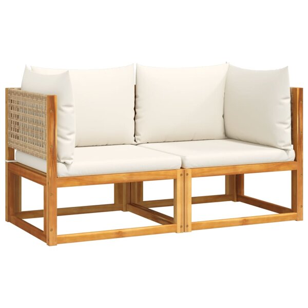 vidaXL Canapés d'angle de jardin avec coussins 2 pièces Bois d'acacia et rotin