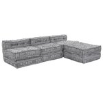 Sofa poof modulable convertible 4 places en tissu gris clair