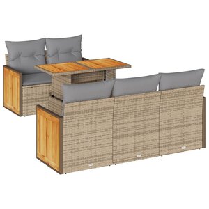 vidaXL Salon de jardin 6 Pièces avec coussins beige résine tressée acacia