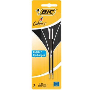 Pack 2 Recharges Pour Stylo Bille 4 couleurs Pointe Moyenne 1 mm Noir BIC