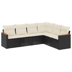 vidaXL Salon de jardin 6 Pièces avec coussins noir résine tressée