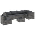 vidaXL Salon de jardin 7 Pièces avec coussins Gris Résine tressée
