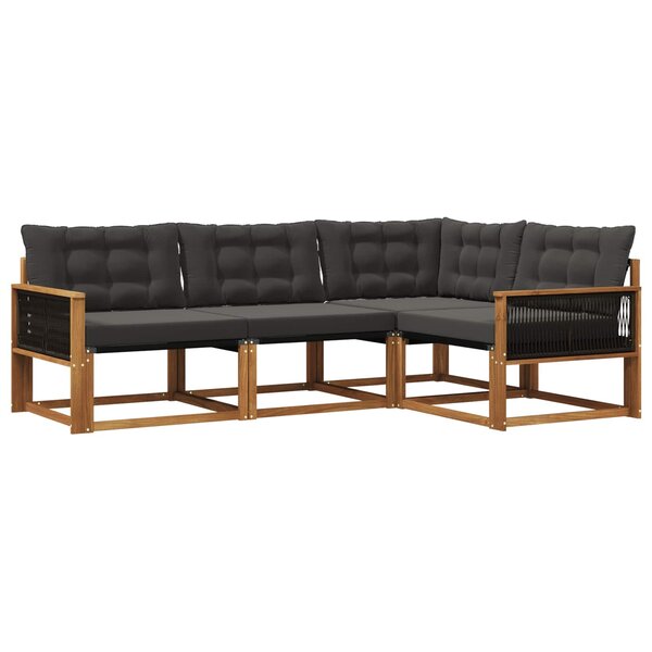 vidaXL Ensemble de canapés d'extérieur 4 pc Naturel et noir