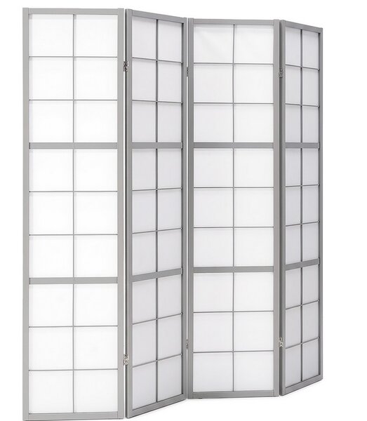 Paravent Shoji gris 4 panneaux en bois  Séparateur de pièce pliable