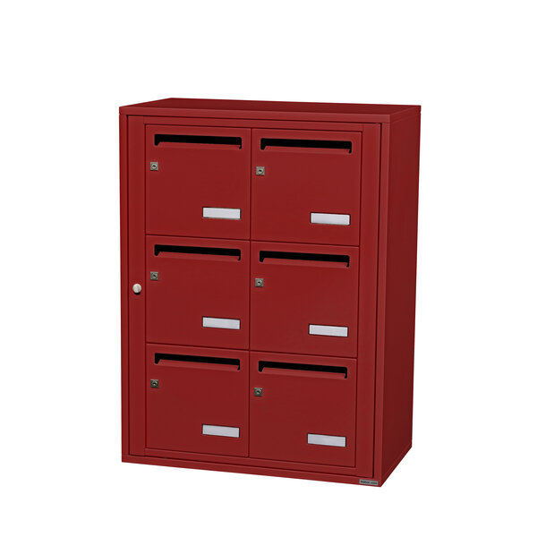 Bloc collectif Leabox 2x3 grade 3 simple face intérieur fixation murale rouge brun ral 3011 finition brillante