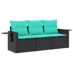 vidaXL Salon de jardin 3 Pièces avec coussins noir résine tressée
