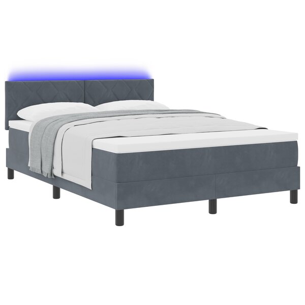 VidaXL Lit à ressort avec matelas et LED Gris foncé 140x190 cm Velours