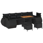 Ensemble de Canapés de Jardin 10 Pièces avec Coussins Rattan Poly Noir Acacia