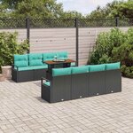 vidaXL Ensemble de canapé de jardin 9 Pièces Noir et Sarcelle