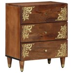vidaXL Table de chevet Marron miel avec motifs dorés Bois de manguier massif