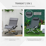 Chaise longue à bascule pliable rocking chair design contemporain avec matelas revêtement aspect daim métal textilène gris noir