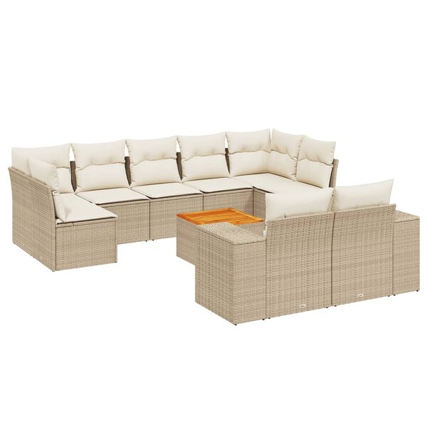 vidaXL Salon de jardin avec coussins 10 Pièces beige résine tressée