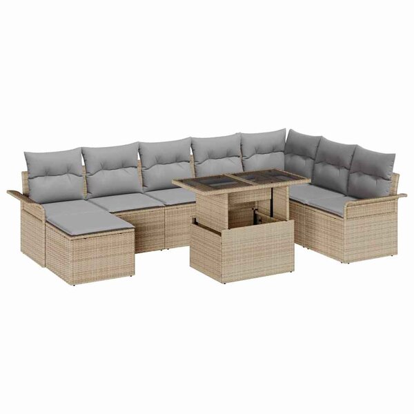 vidaXL Ensemble de canapé de jardin 9 Pièces Beige  Gris clair