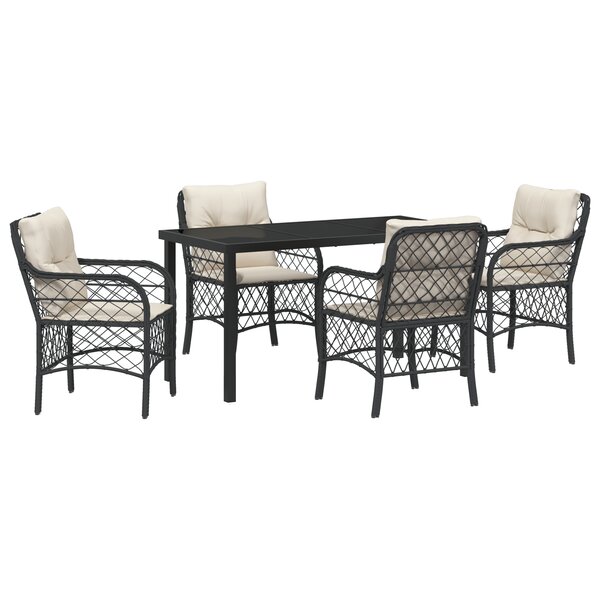 vidaXL Ensemble de salle à manger de jardin 5 pièces avec coussins noir poly rattan