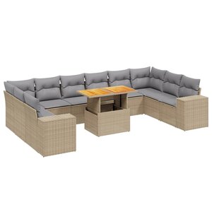 vidaXL Salon de jardin 11 Pièces avec coussins beige résine tressée