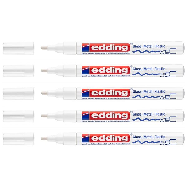 Marqueur Peinture Brillante 751 Blanc Pointe Moyenne 1-2 mm x 5 EDDING